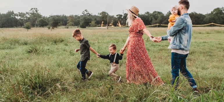 Picture of a family in a field 