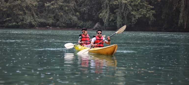 Two people on a kayaking location in Orange County