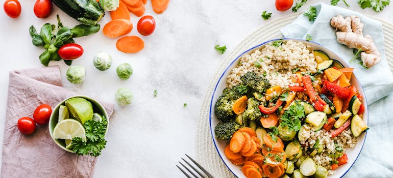 a plate with an assortment of healthy food on it