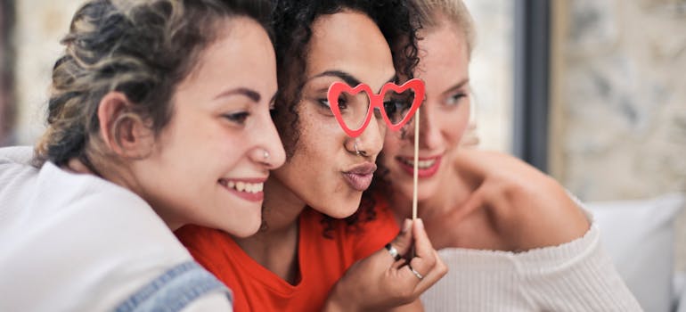 three friends taking a selfie