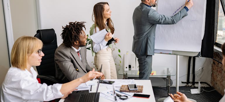 several people having a meeting after a quick relocation