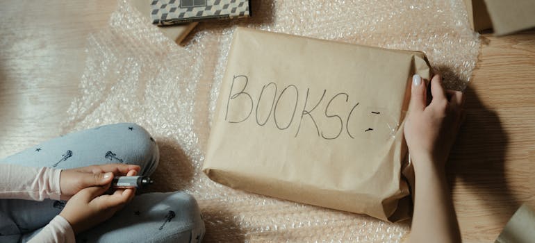 books, wrapped and labeled as such