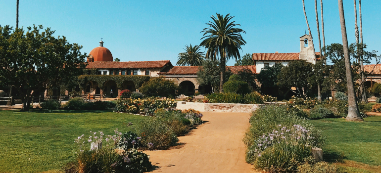 a picturesque garden at Mission San Juan Capistrano