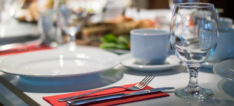 an elegantly set table in a restaurant