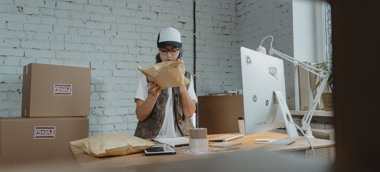 one of the employees getting ready to declutter before an office move