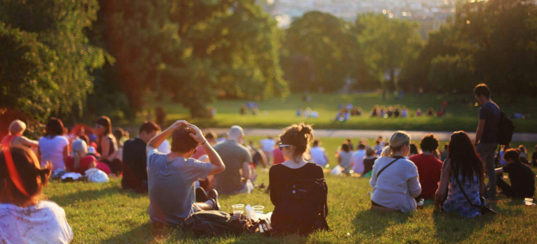 People sitting in a park.