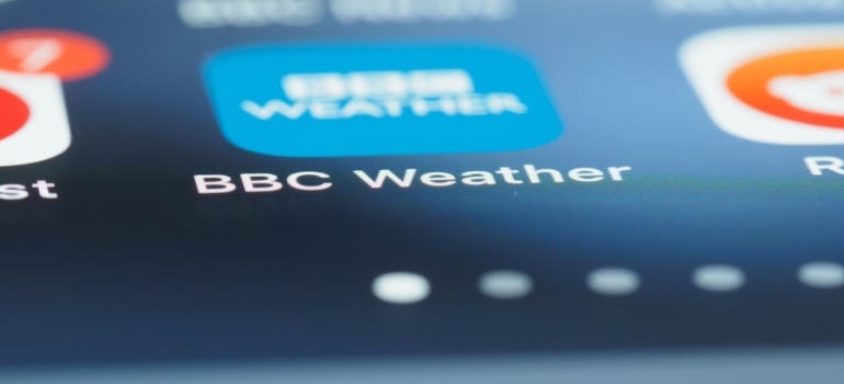 Weather forecast app on a phone 